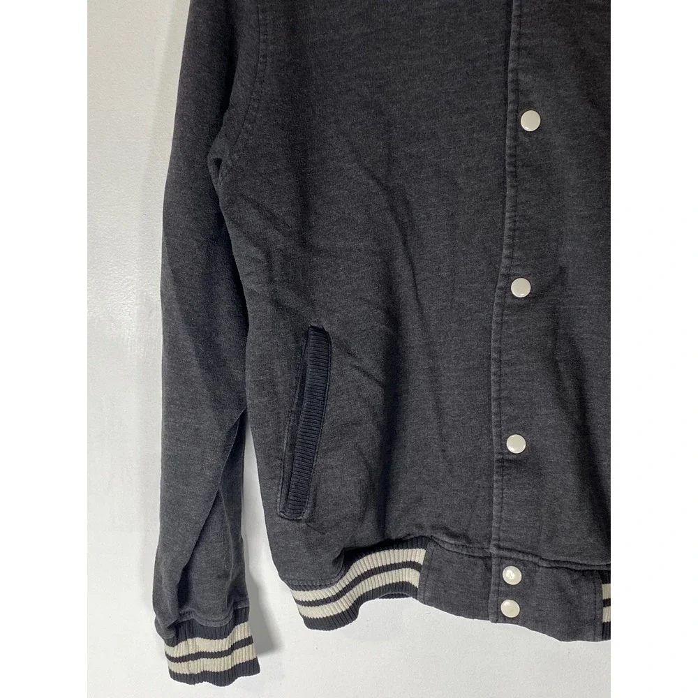 Vintage Varsity Jacket Medium Gray Snap Front 100% Cotton Preppy Rugby Athletic